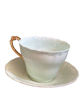 Paragon Bone China Teacup & Saucer Set With Gold Handle Pale Green & White Engla
